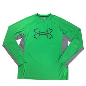 Under Armour Heatgear Long Sleeve Shirt Men L Green Gray Loose Fit Gym Workout